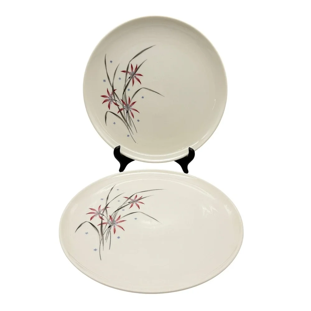 Syracuse China Carefree Flame Lily Dinner Plates Set of 2 MCM 10.25in